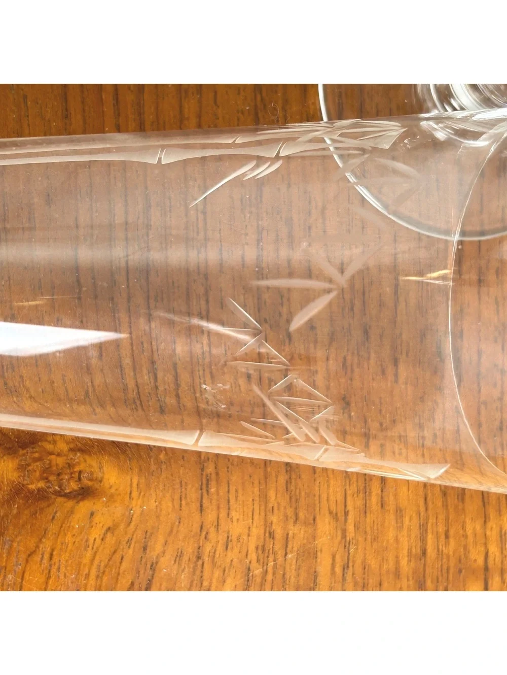 Pair of Vintage Bamboo Etched Glass Champagne Flutes